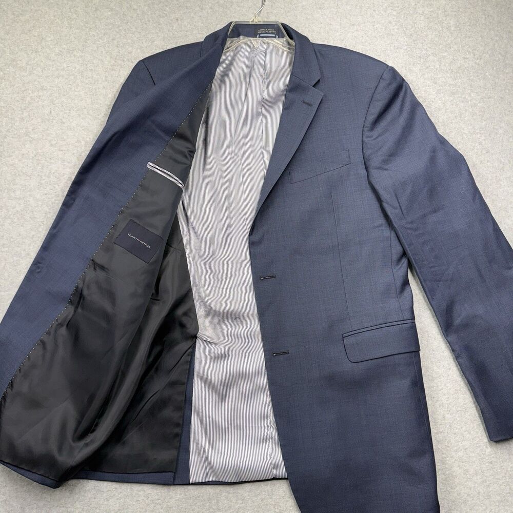 Tommy Hilfiger Men's Blazer Jacket 40L Blue 100% Wool Sport Coat 2 Button Casual